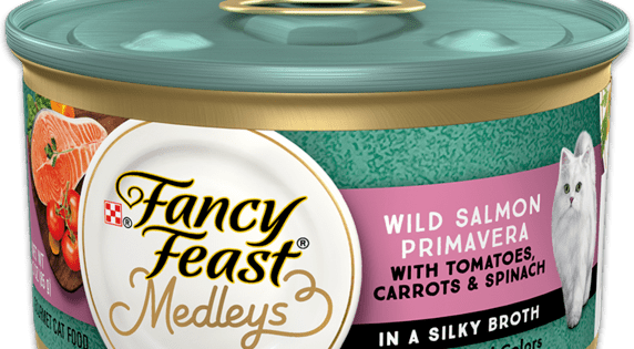 Fancy Feast Medleys Wild Salmon Primavera With Tomatoes, Carrots & Spinach In A Silky Broth
